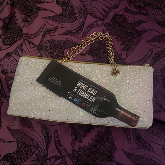 Wild Eye Designs Insulated WINE BAG White Glitter 14.5” x 6” with TUMBLER NWT - Picture 3 of 10